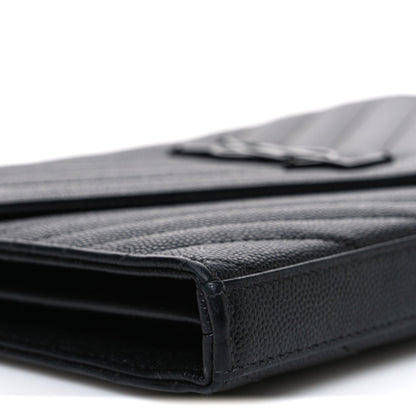 Grain De Poudre Matelasse Chevron Monogram Monochrome Envelope Chain Wallet Black