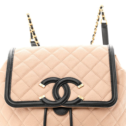 Caviar Quilted Filigree Backpack Beige Black
