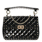 Patent Medium Rockstud Spike Shoulder Bag Black