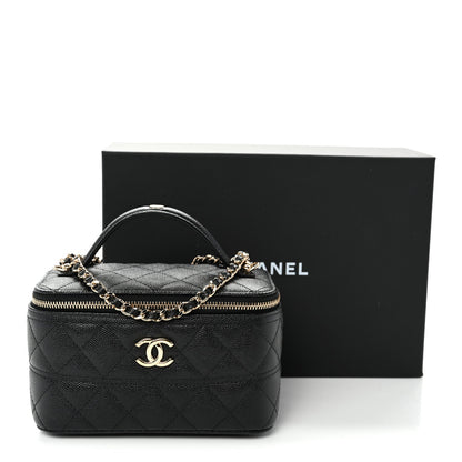 Caviar Quilted Trendy Handle Mini Vanity Black