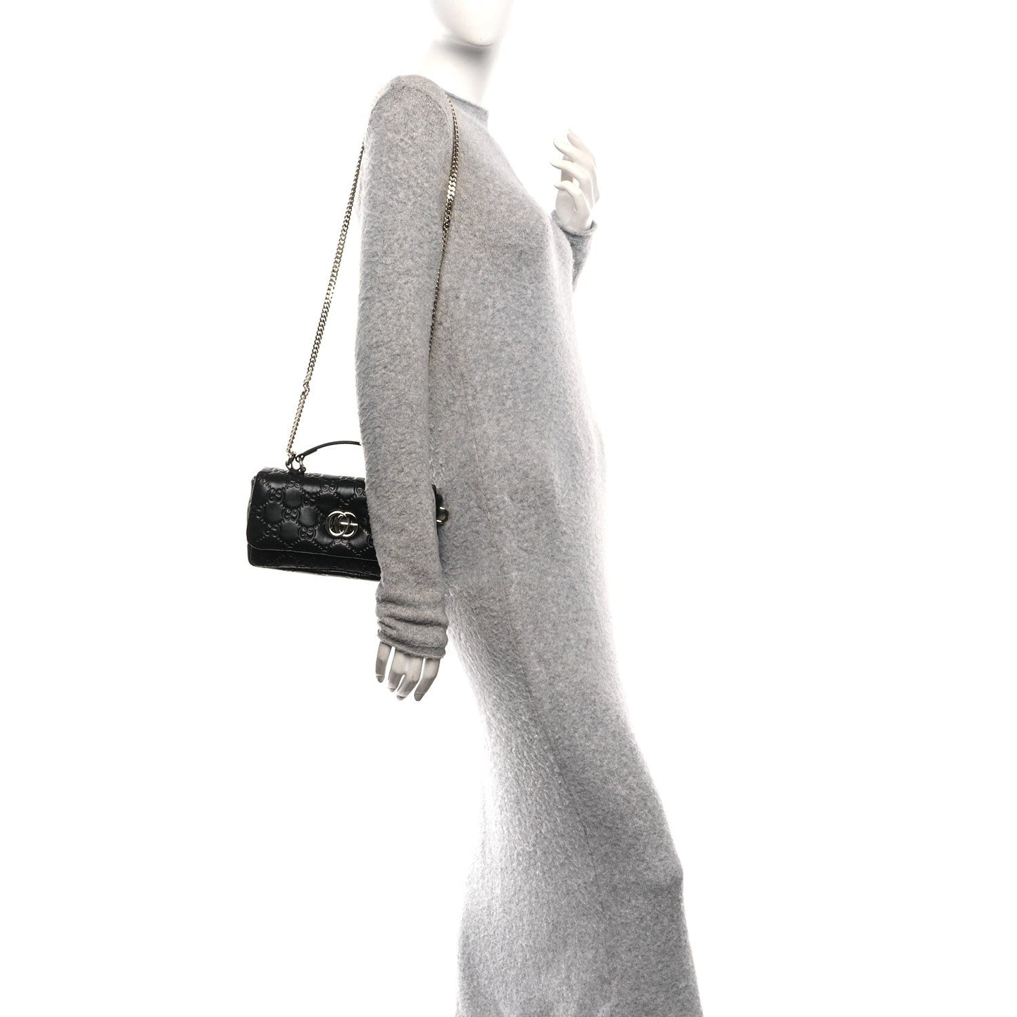 Lambskin Embossed Mini GG Milano Top Handle Shoulder Bag Black