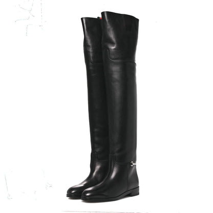 Calfskin Slim Horsebit Over The Knee High Boots 37 Black