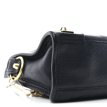 Chevre Gold Metallic Edge Hardware Mini City  Bleu Nuit Dark Sea