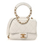 Lambskin Quilted Small Circular Handle Bag White