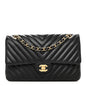 Lambskin Chevron Quilted Medium Double Flap Black