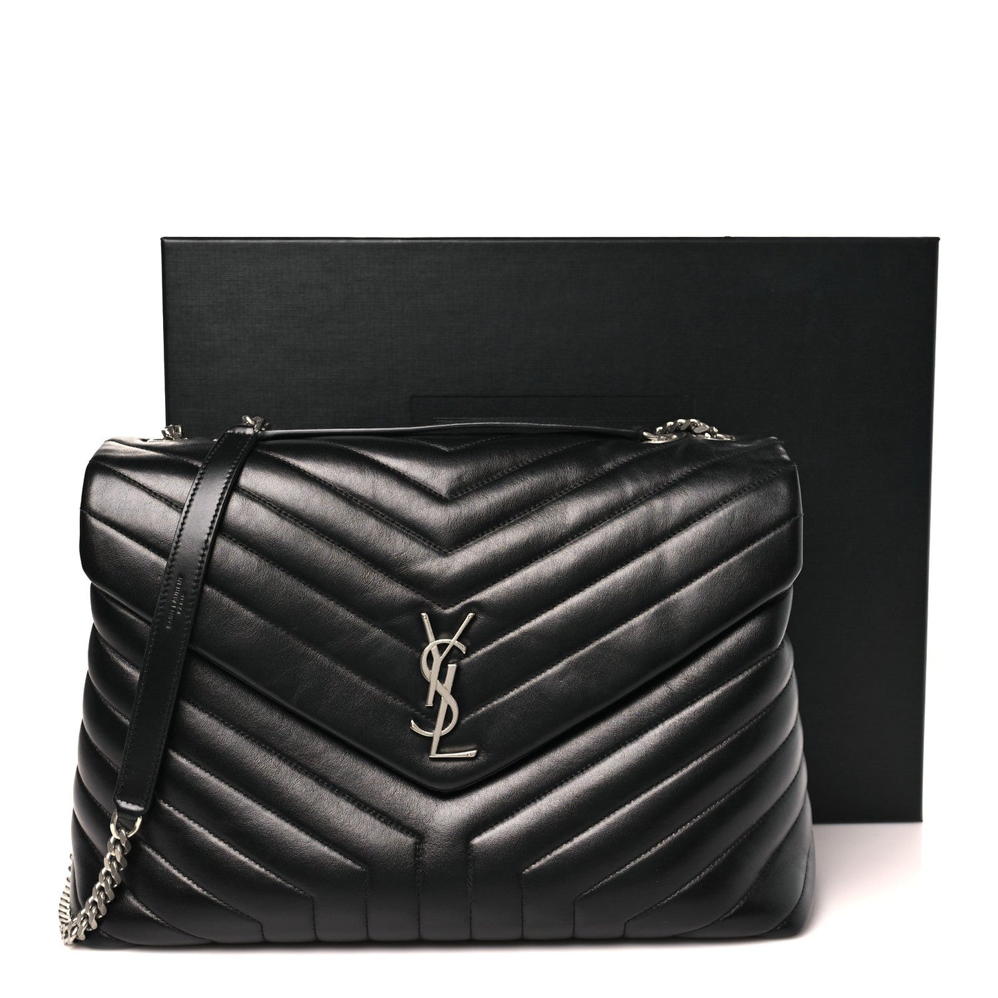 Calfskin Y Quilted Monogram Large Loulou Chain Satchel Black