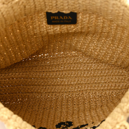 Yarn Raffia Effect Crochet Embroidered Small Logo Tote Naturale