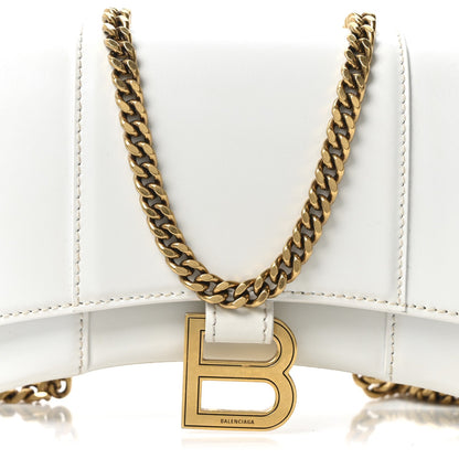 Shiny Box Calfskin Hourglass Chain Bag White