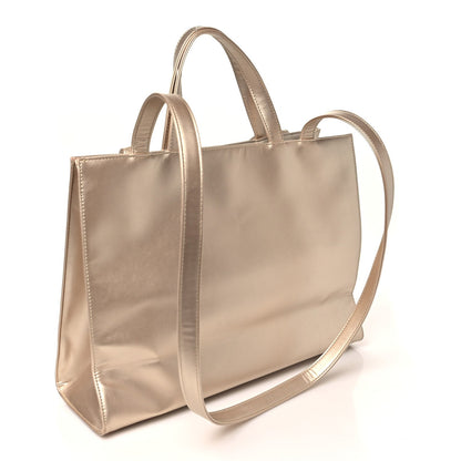 Metallic Vegan Leather Medium Shopping Bag Gold