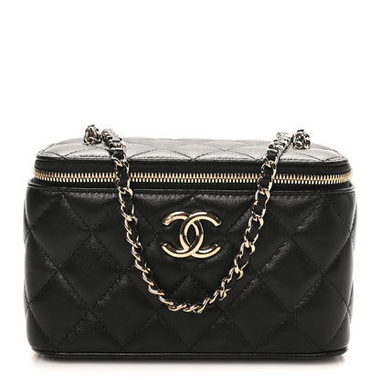 Lambskin Quilted Small CC Vanity Case Black