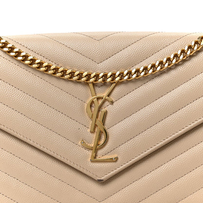 Grain De Poudre Matelasse Chevron Monogram Chain Wallet Dark Beige