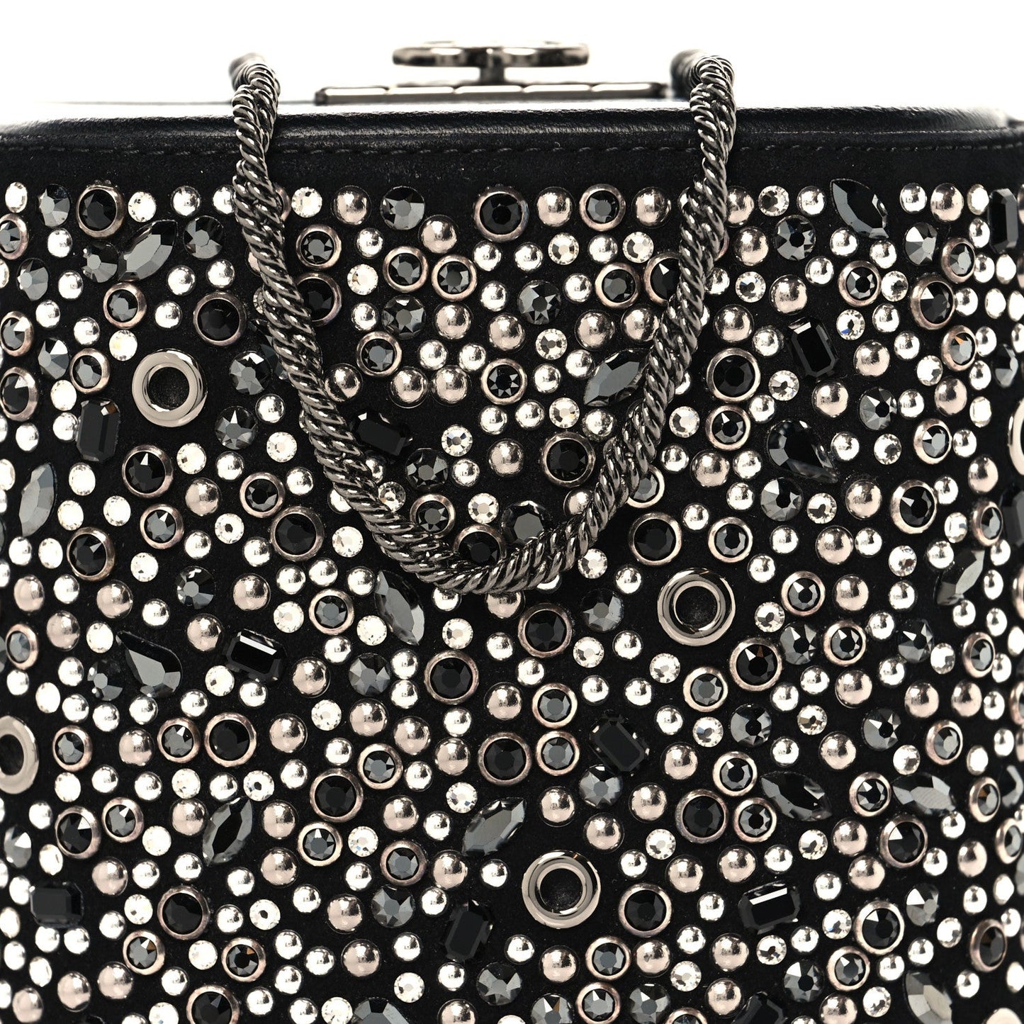 Crystal Calfskin Minaudiere Clutch Black