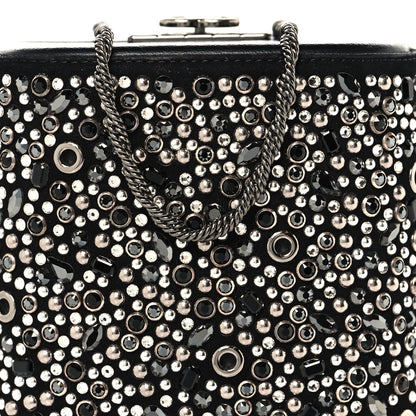 Crystal Calfskin Minaudiere Clutch Black