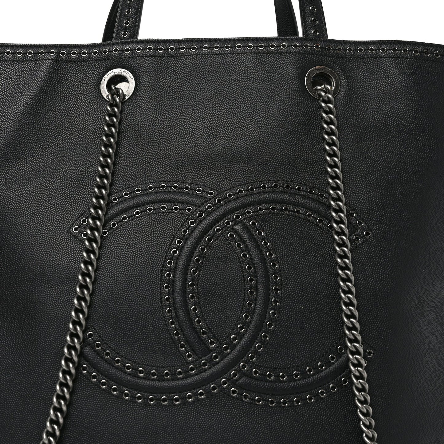 Calfskin Large Coco Eyelets Shopping Tote Black