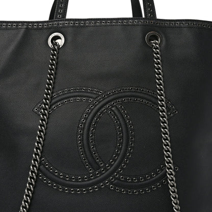 Calfskin Large Coco Eyelets Shopping Tote Black
