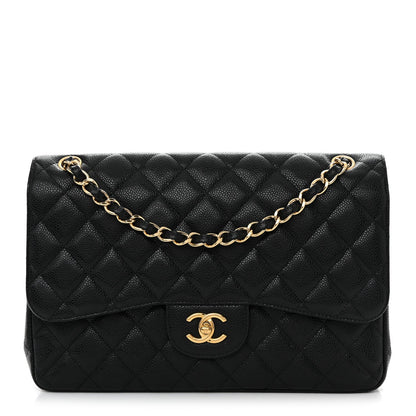 Caviar Quilted Jumbo Double Flap Black