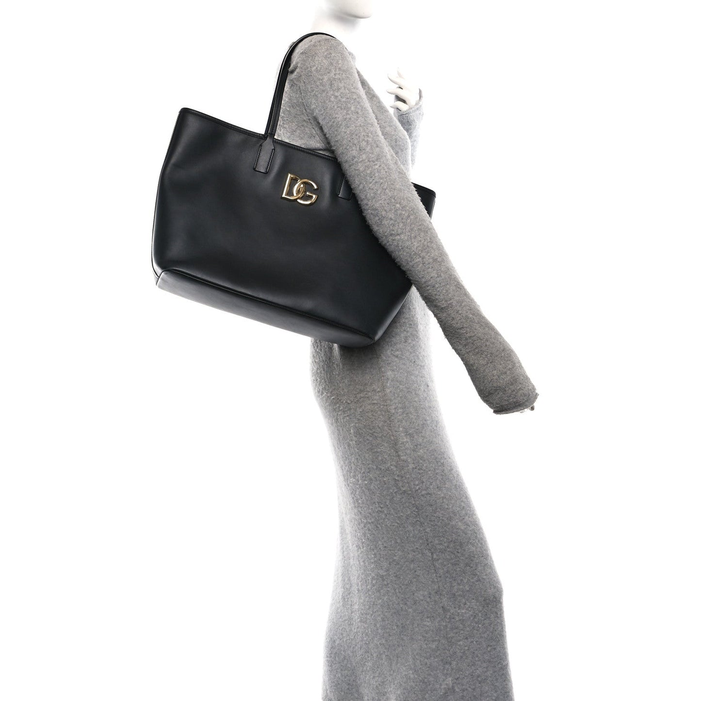 DOLCE GABBANA Calfskin Medium Fefe Tote Black