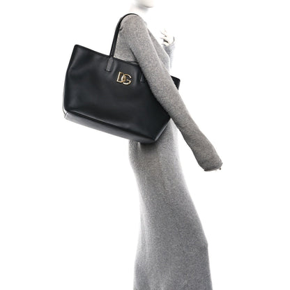 DOLCE GABBANA Calfskin Medium Fefe Tote Black