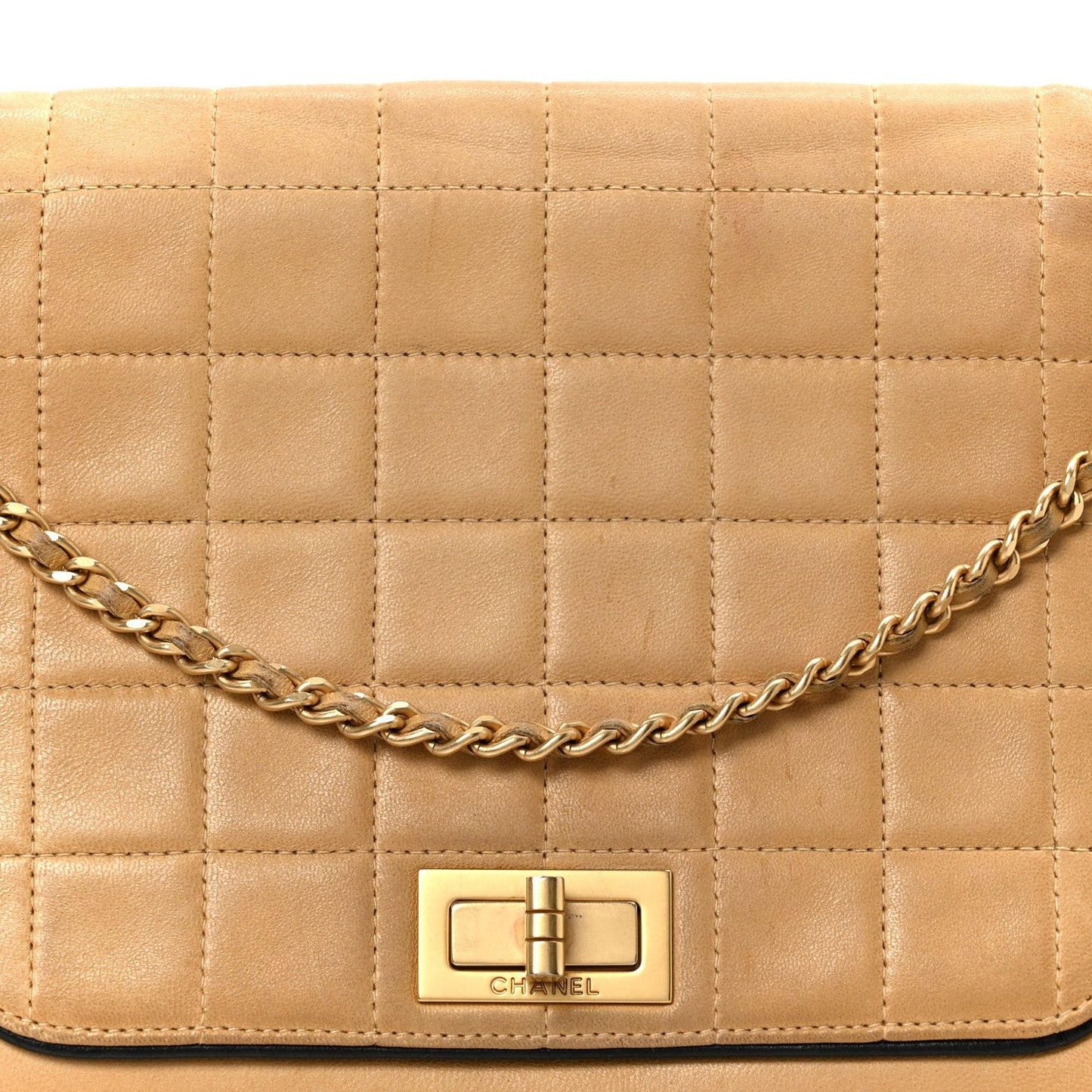 Lambskin Chocolate Bar Accordion Reissue Flap Beige