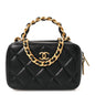 Lambskin Quilted Top Handle Mini Vanity Case Black