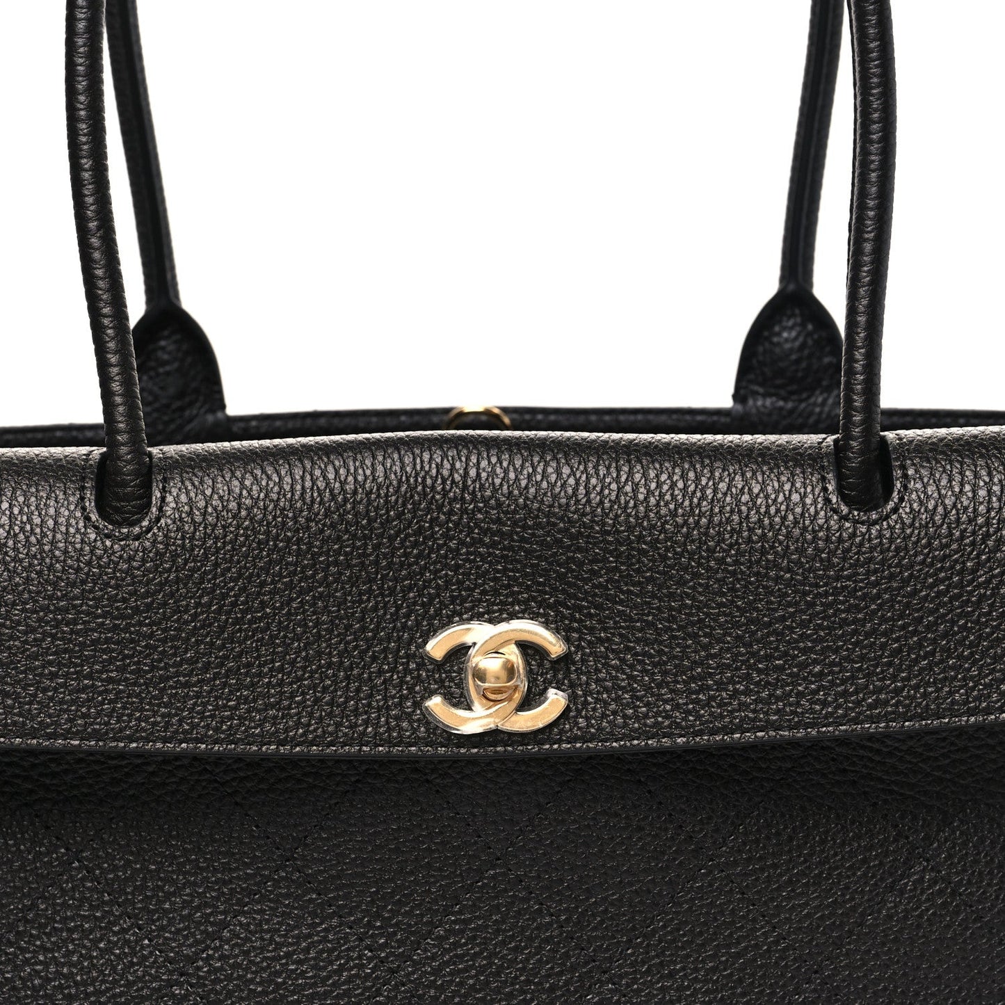 Grained Calfskin Stitched Urban Essentials Small Shopping Bag Black