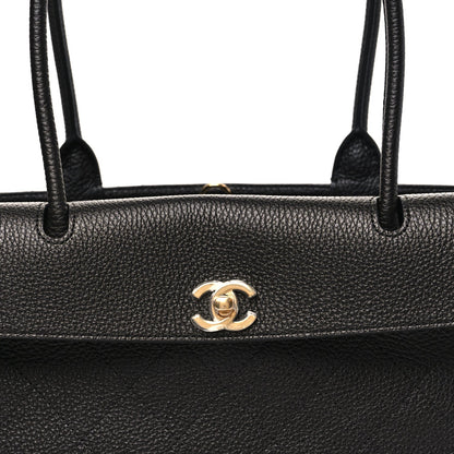 Grained Calfskin Stitched Urban Essentials Small Shopping Bag Black