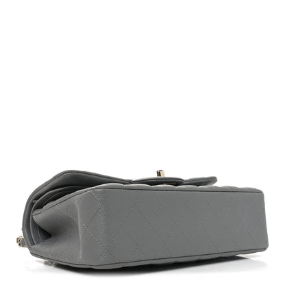 Caviar Quilted Small Double Flap Grey