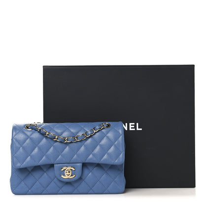 Caviar Quilted Small Double Flap Blue