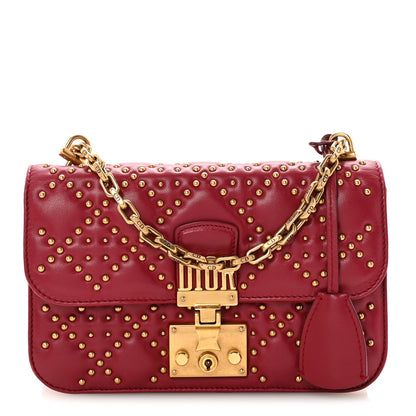 Lambskin Cannage Studded Small Dioraddict Flap Bag Red