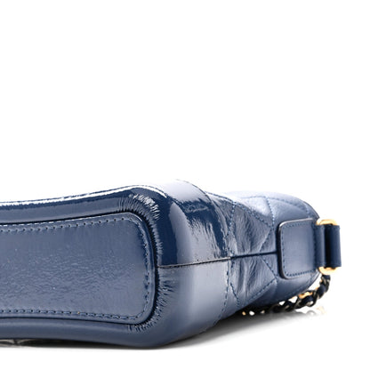 Patent Goatskin Quilted Small Gabrielle Hobo Blue