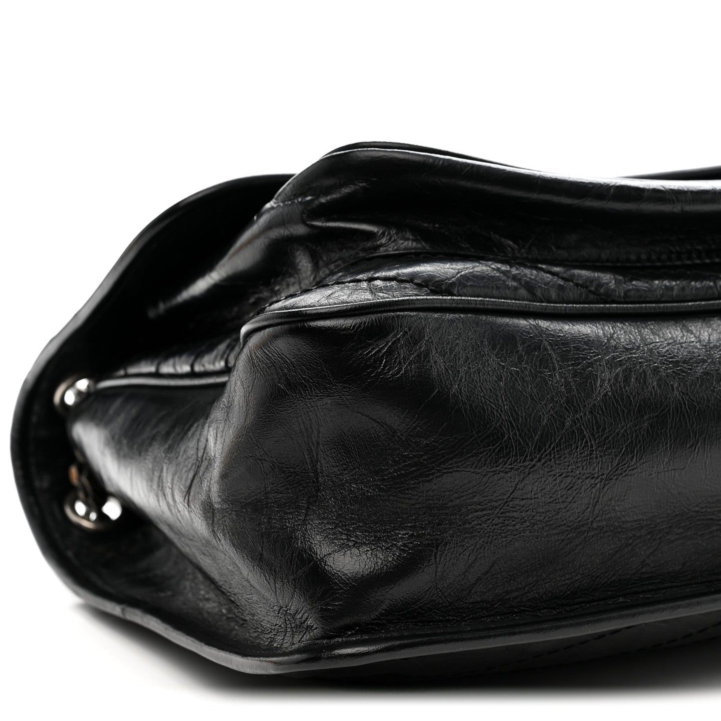 Crinkled Calfskin Matelasse Monogram Large Niki Chain Satchel Black