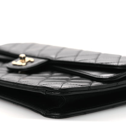 Lambskin Quilted Flap Clutch Black