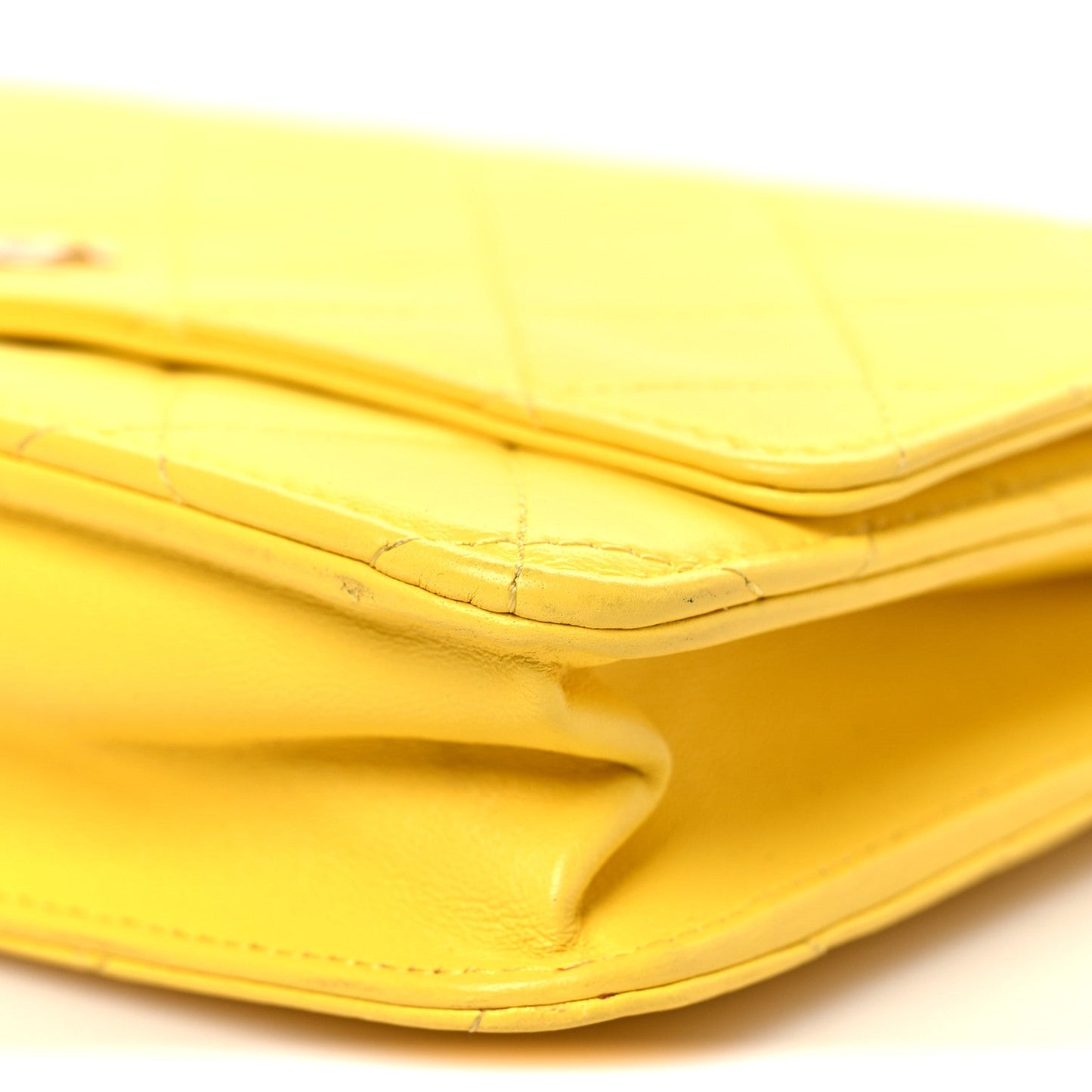 Lambskin Quilted Wallet on Chain WOC Yellow