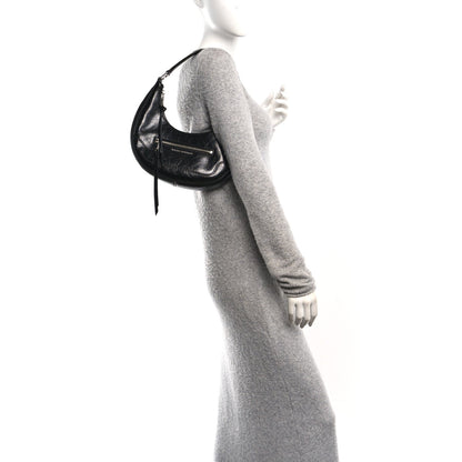Crinkled Calfskin Crusier Crescent Bag Black