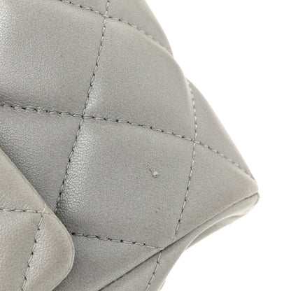 Metallic Lambskin Quilted Clutch With Chain Flap Silver