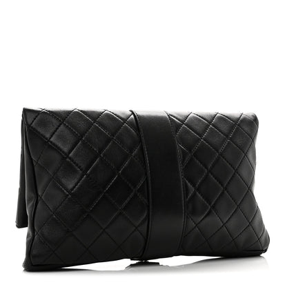 Lambskin Quilted Grip Clutch Black