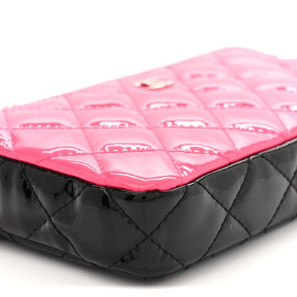 Patent Quilted Small Clutch With Chain Pink Black