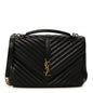 Sheepskin Matelasse Chevron Monogram Large College Satchel Black