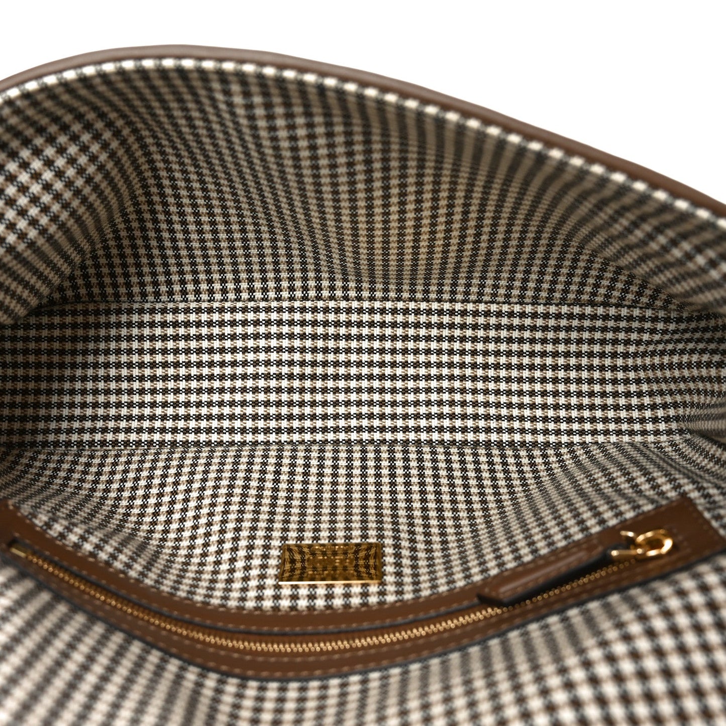 Wool Vitello King Houndstooth FF Embroidered Baguette Beige Moro