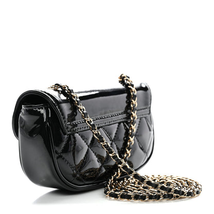 Patent Calfskin Quilted Mini Flap Black
