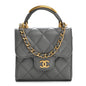 Lambskin Quilted Metal Top Handle Flap Clutch With Chain Grey