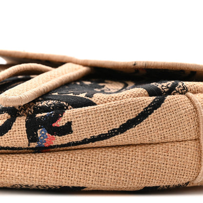 Canvas Jute Embroidered Saddle Bag Black Beige