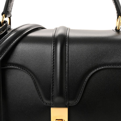 Satinated Calfskin Small 16 Top Handle Bag Black