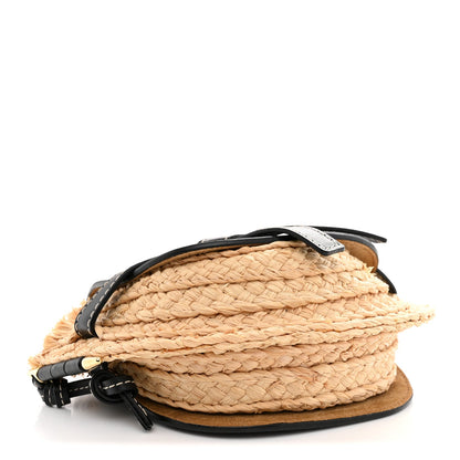 Calfskin Raffia Mini Gate Crossbody Bag Natural Black