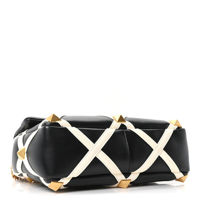 Nappa Large Roman Stud Shoulder Bag Black White