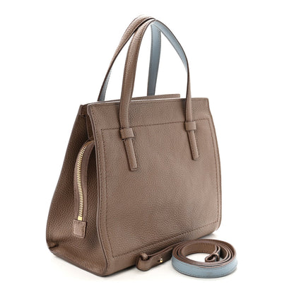 Hammered Calfskin Double Handle Small Amy Tote Fango Blue Haze