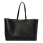 Grained Calfskin Rockstud Shoulder Tote Black
