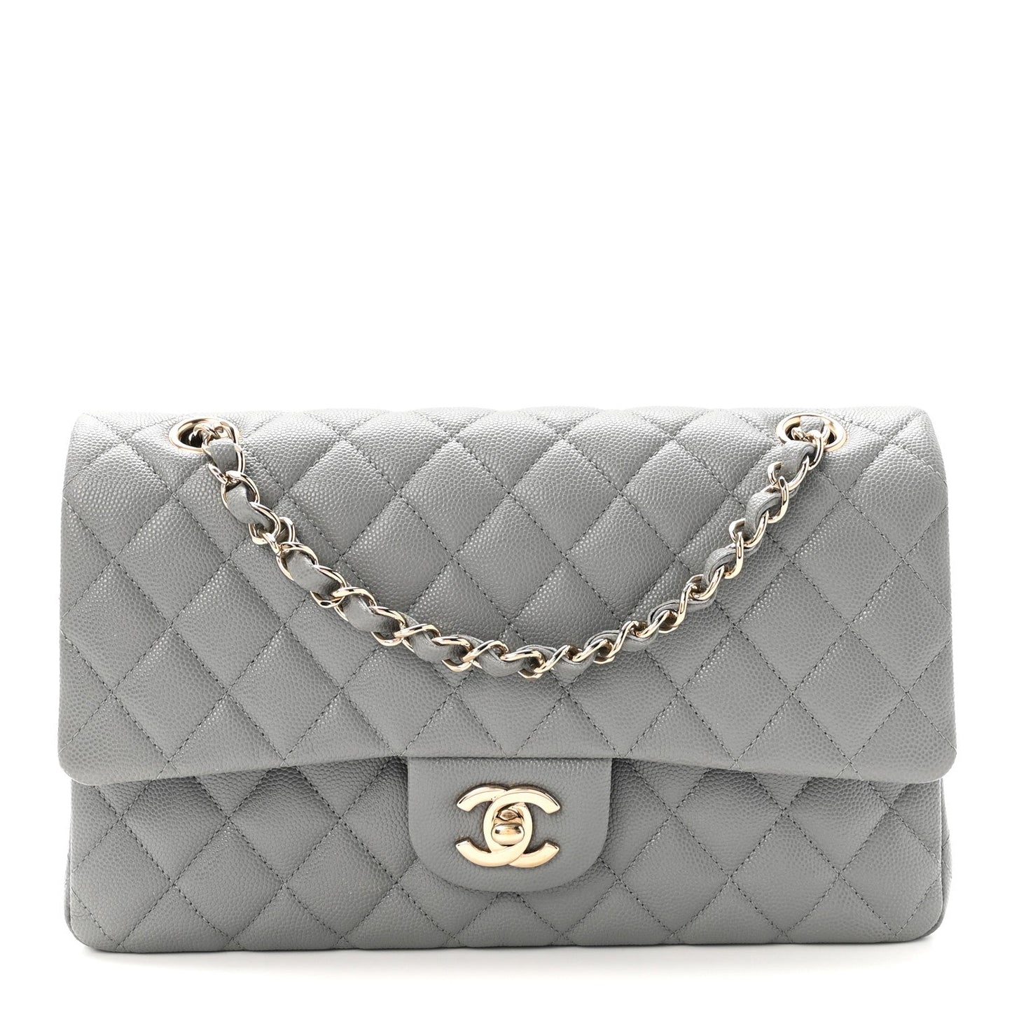 Caviar Quilted Medium Double Flap Grey