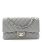 Caviar Quilted Medium Double Flap Grey