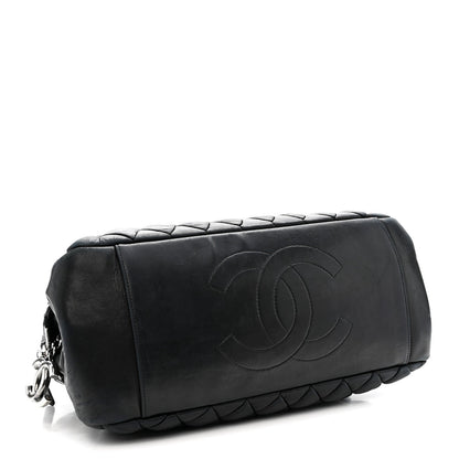 Lambskin Bubble Quilt Small Double Bowling Bag Black